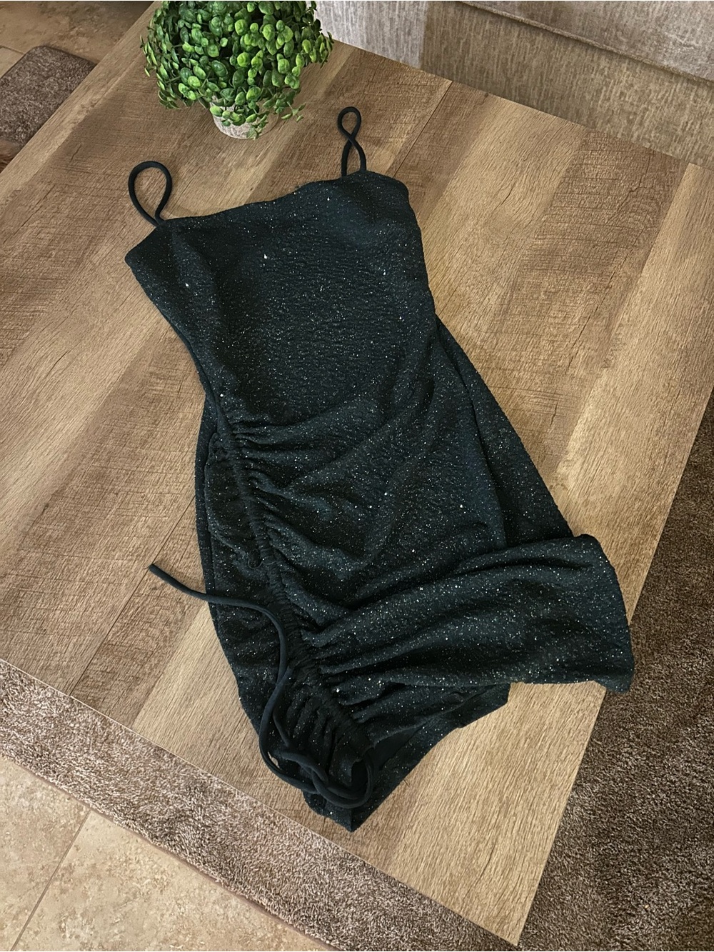 Green Glitter Ruched Slip Dress - Brand: